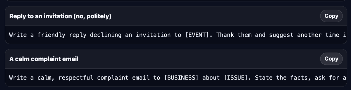 Prompt library example section